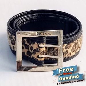 FREE Black Vegan Leather Calf Hair Leopard Print Wide Belt W/ Silver Buckle